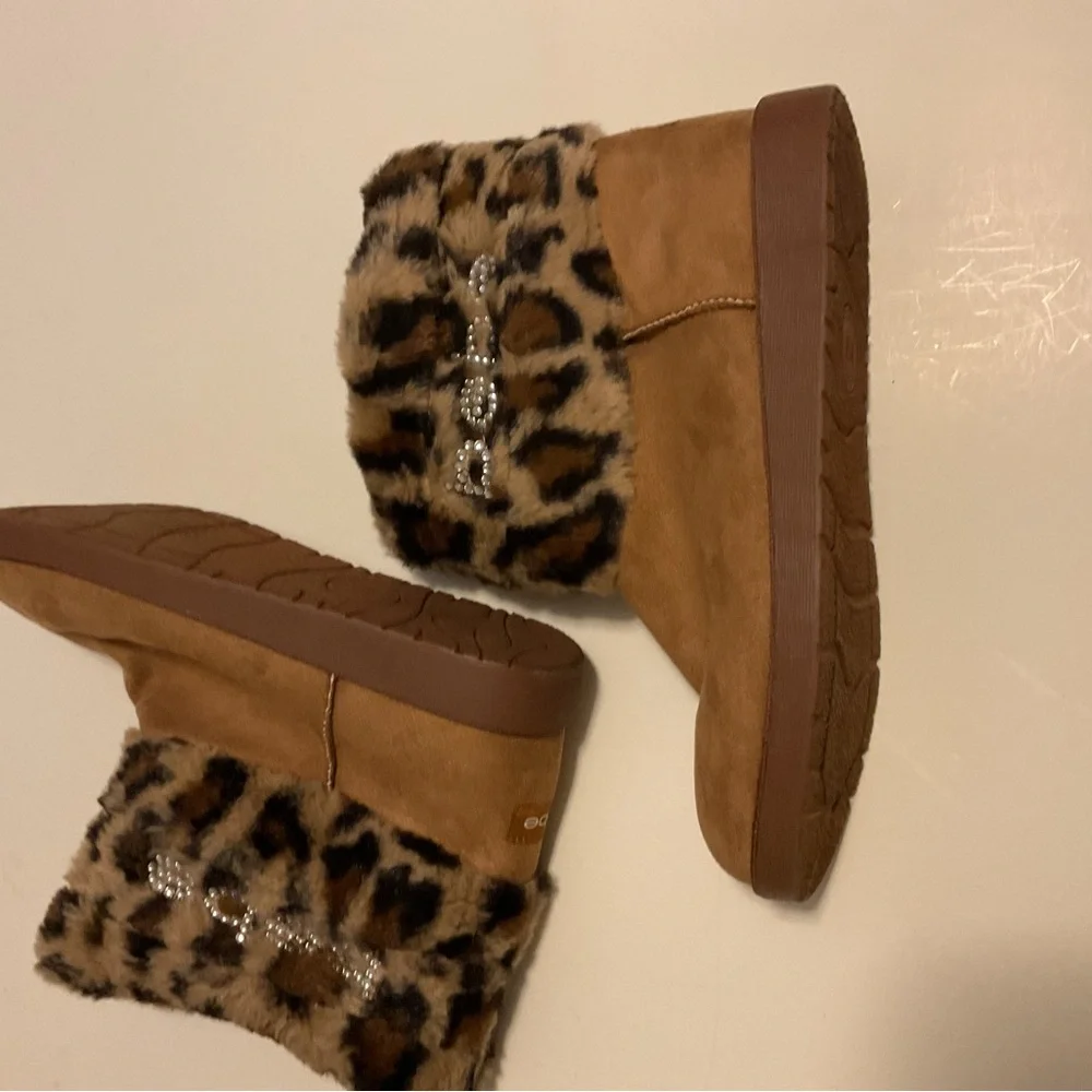 bebe Tan and Leopard Print Fur Boots - Picture 6 of 6